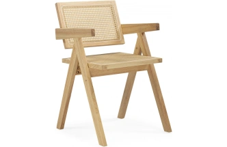 Деревянный стул Rattan, с подлокотниками, дерево / искусственный ротанг