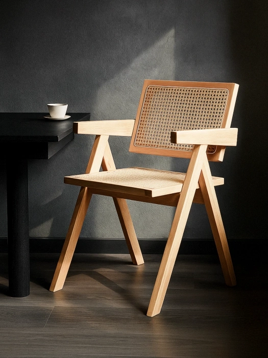 Деревянный стул Rattan, с подлокотниками, дерево / искусственный ротанг