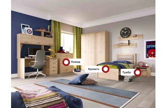 Гарнитур для молодёжной комнаты Элана, композиция 1, дуб сонома