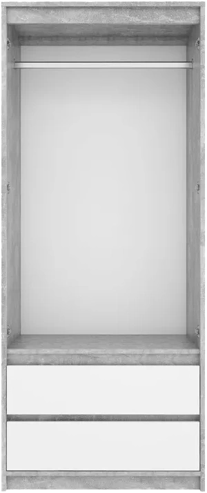 Распашной шкаф Биллунд, двухдверный, с ящиками, Бетон / Белый