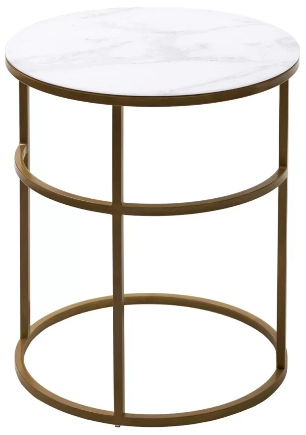 Журнальный столик Френсис, Белый мрамор, стекло, золотой каркас 