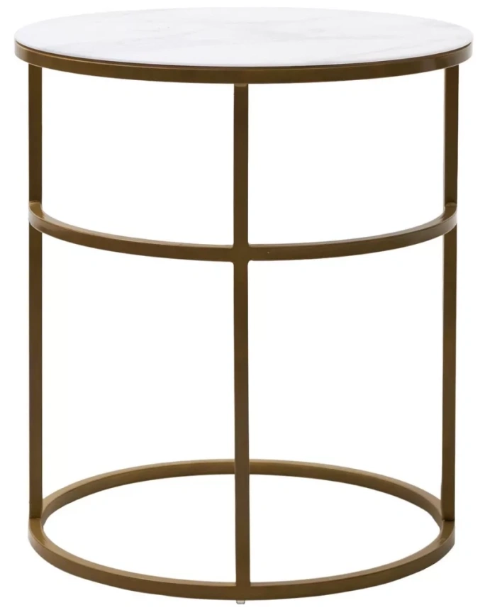 Журнальный столик Френсис, Белый мрамор, стекло, золотой каркас 