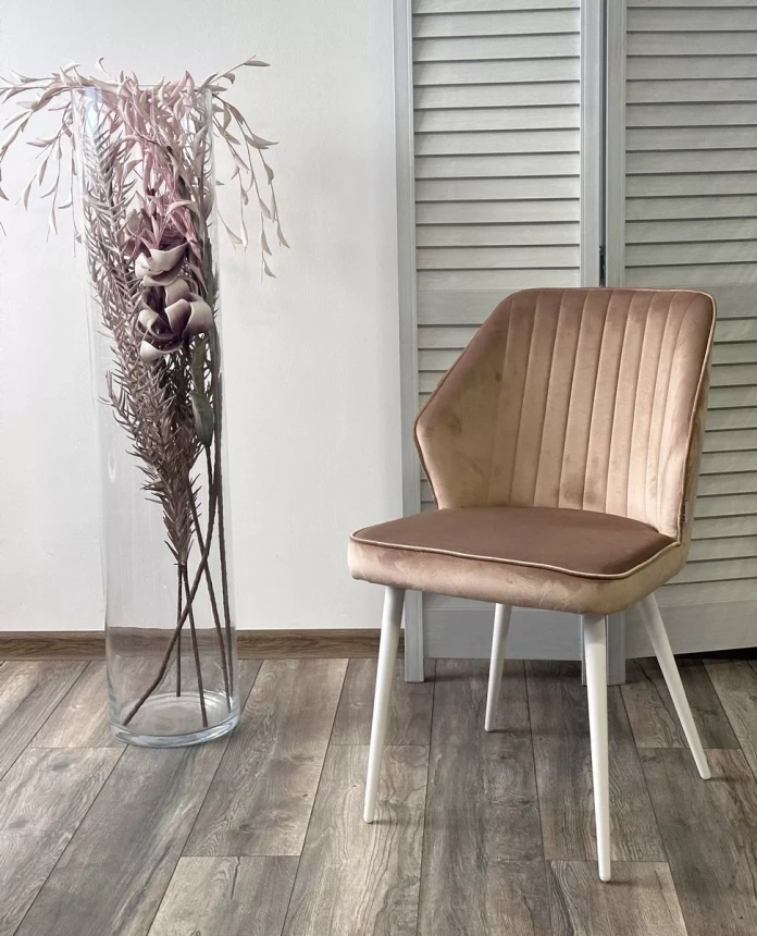 Стул Seattle-V, мягкий, бежевый #5, велюр, белый каркас