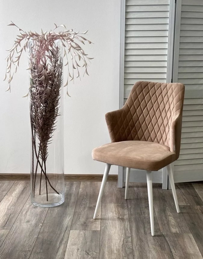 Стул Herman, мягкий, бежевый #5, велюр, белый каркас