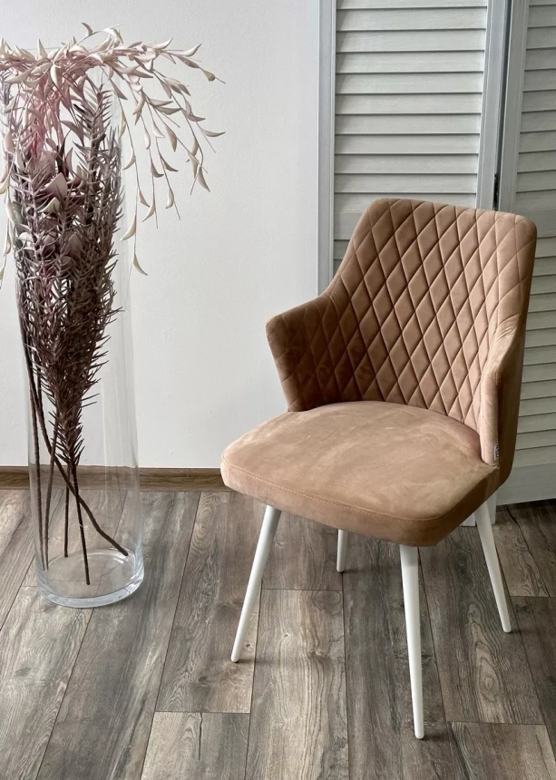 Стул Herman, мягкий, бежевый #5, велюр, белый каркас