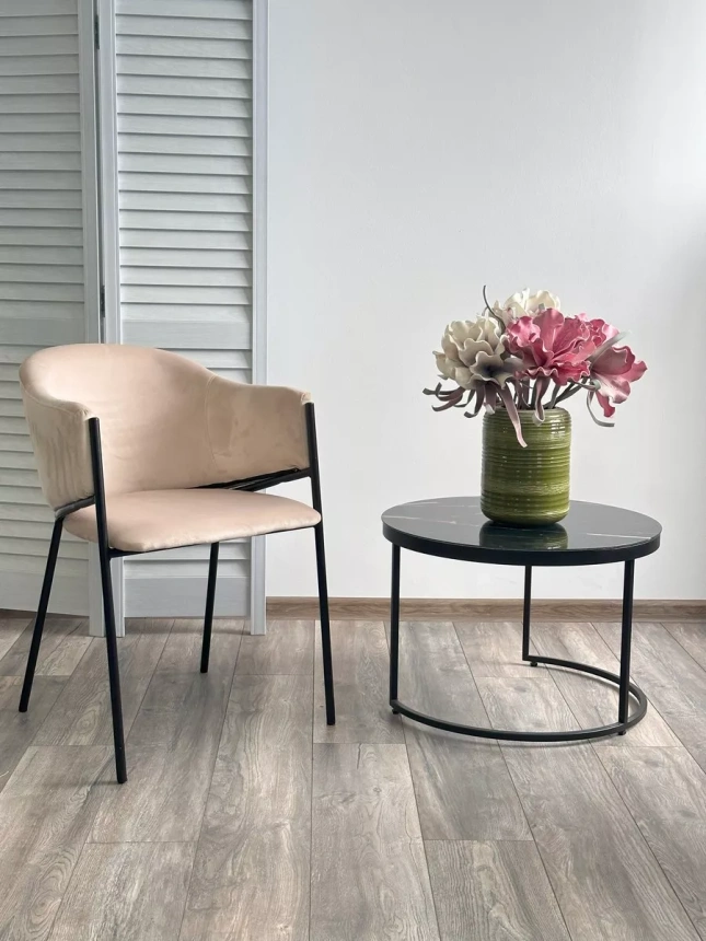 Стул Дилл, мягкий, H-06 бежевый, велюр, черный каркас