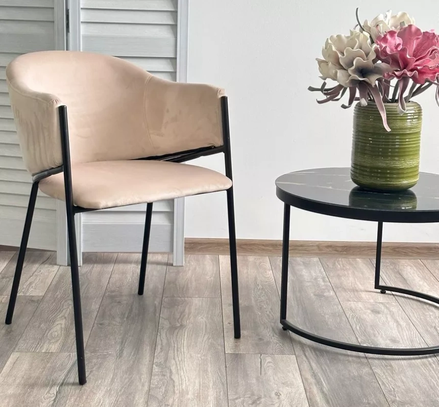 Стул Дилл, мягкий, H-06 бежевый, велюр, черный каркас