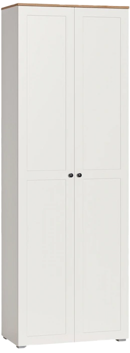 Шкаф двухдверный Опра, распашной с полками, белый PE шагрень / дуб золотой craft