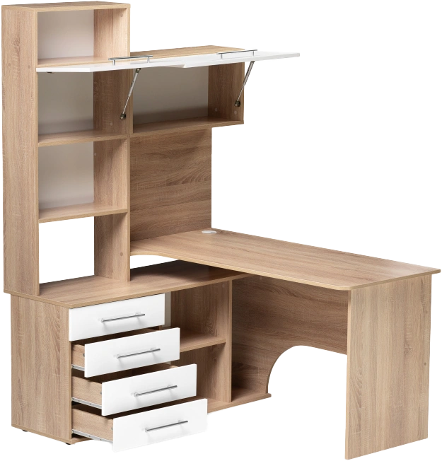 Стол компьютерный правый КСТ-14П, дуб сонома / белый