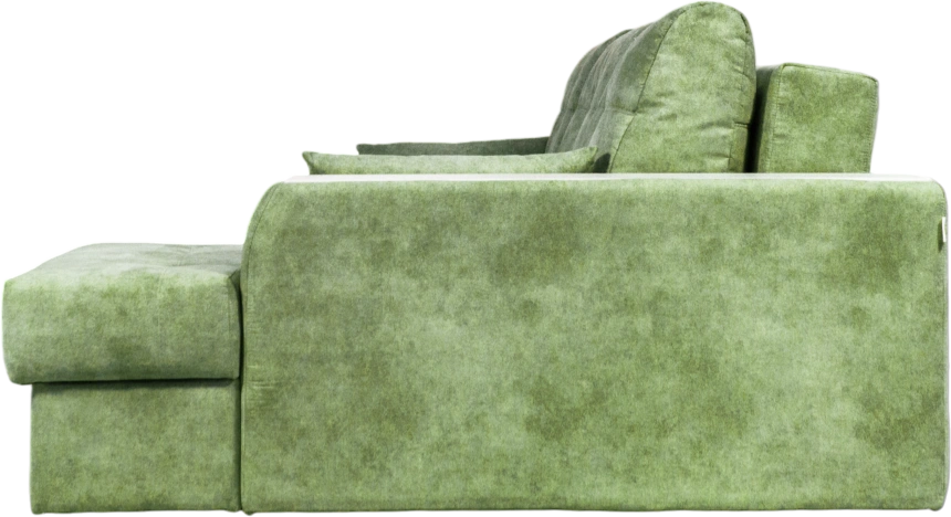 Диван угловой Остин, ткань Fresca deep green, угол правый, декор Рамух белый