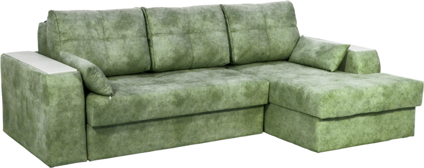 Диван угловой Остин, ткань Fresca deep green, угол правый, декор Рамух белый