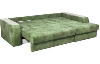 Диван угловой Остин, ткань Fresca deep green, угол правый, декор Рамух белый