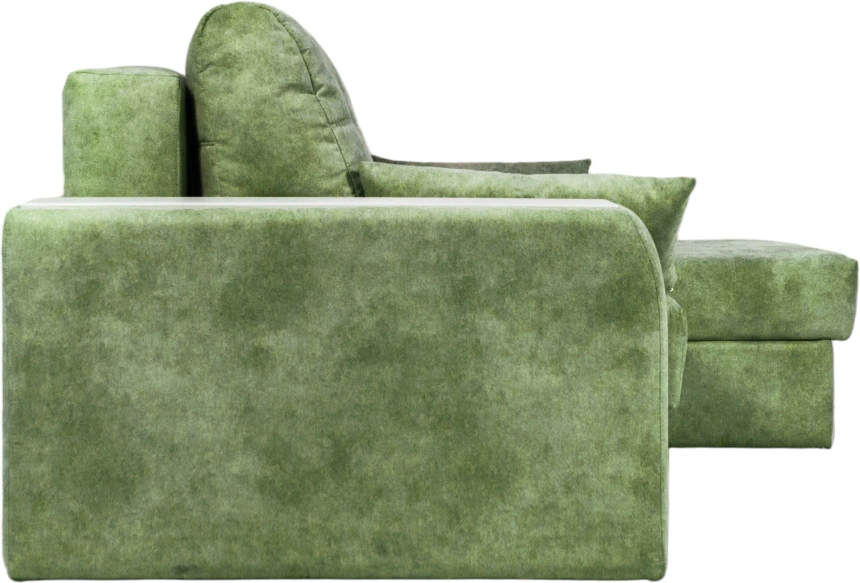 Диван угловой Остин, ткань Fresca deep green, угол правый, декор Рамух белый
