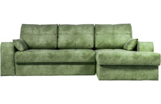 Диван угловой Остин, ткань Fresca deep green, угол правый, декор Рамух белый