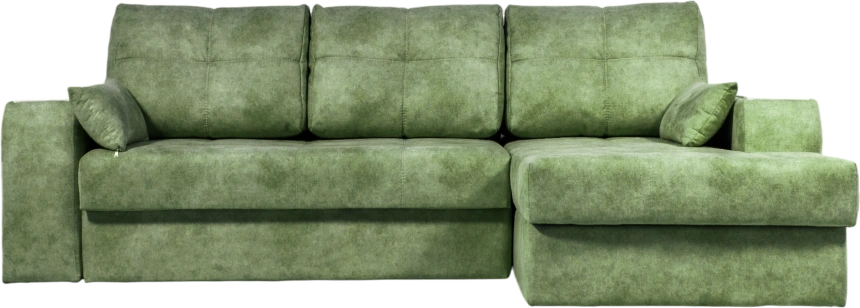 Диван угловой Остин, ткань Fresca deep green, угол правый, декор Рамух белый