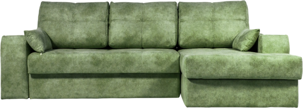 Диван угловой Остин, ткань Fresca deep green, угол правый, декор Рамух белый