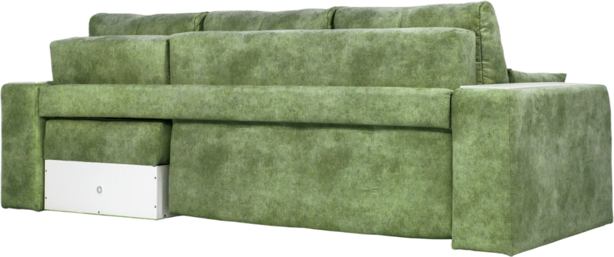 Диван угловой Остин, ткань Fresca deep green, угол правый, декор Рамух белый