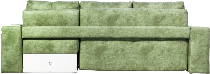 Диван угловой Остин, ткань Fresca deep green, угол правый, декор Рамух белый