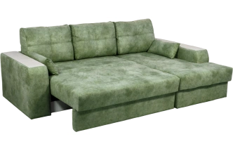 Диван угловой Остин, ткань Fresca deep green, угол правый, декор Рамух белый