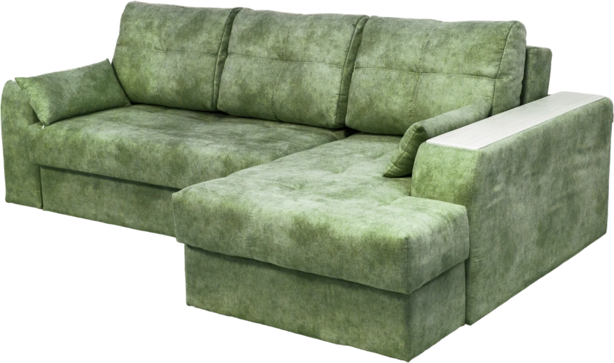 Диван угловой Остин, ткань Fresca deep green, угол правый, декор Рамух белый