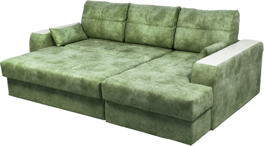 Диван угловой Остин, ткань Fresca deep green, угол правый, декор Рамух белый