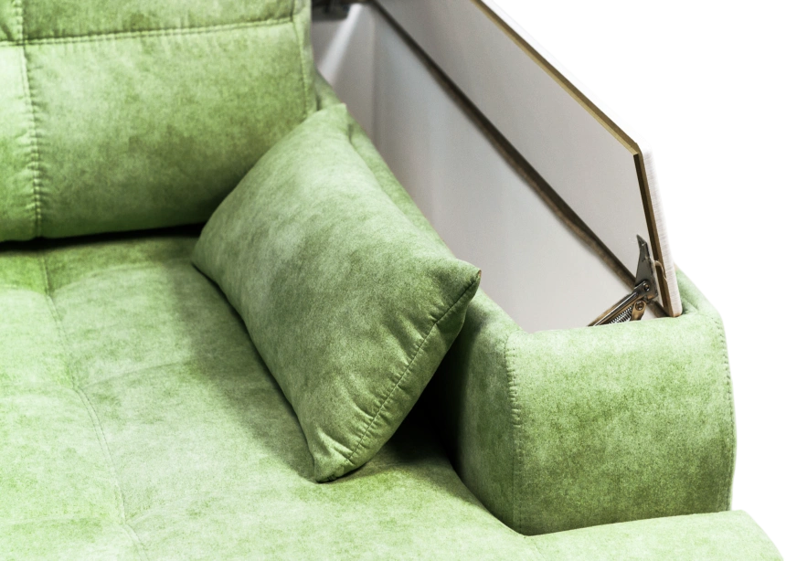 Диван угловой Остин, ткань Fresca deep green, угол правый, декор Рамух белый