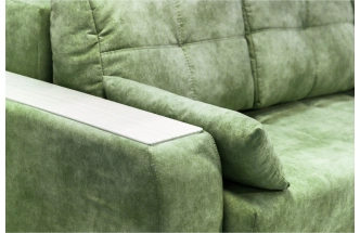 Диван угловой Остин, ткань Fresca deep green, угол правый, декор Рамух белый