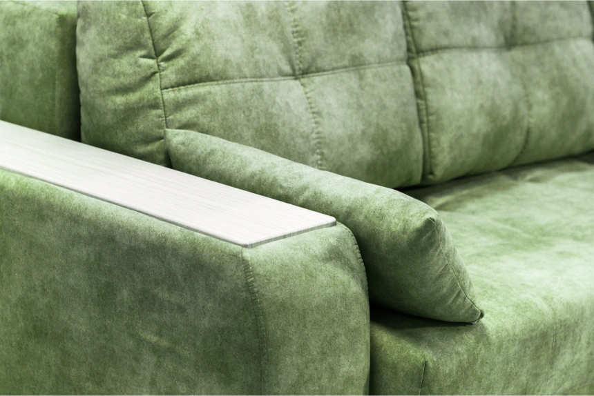 Диван угловой Остин, ткань Fresca deep green, угол правый, декор Рамух белый