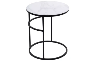 Журнальный столик Френсис, белый мрамор, стекло, черный