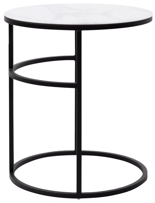Журнальный столик Френсис, белый мрамор, стекло, черный 