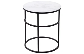 Журнальный столик Френсис, белый мрамор, стекло, черный