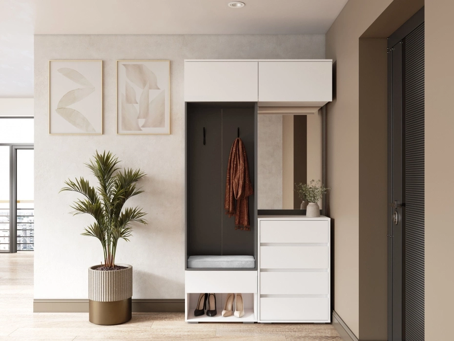 Модульная прихожая Роут, комплектация 8, белый / графит