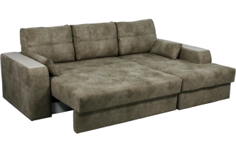 Диван угловой Остин, ткань Tornado stone, угол правый, декор Рамух белый