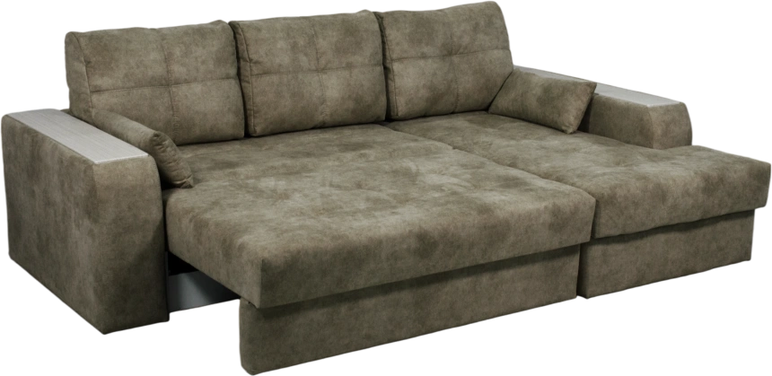 Диван угловой Остин, ткань Tornado stone, угол правый, декор Рамух белый