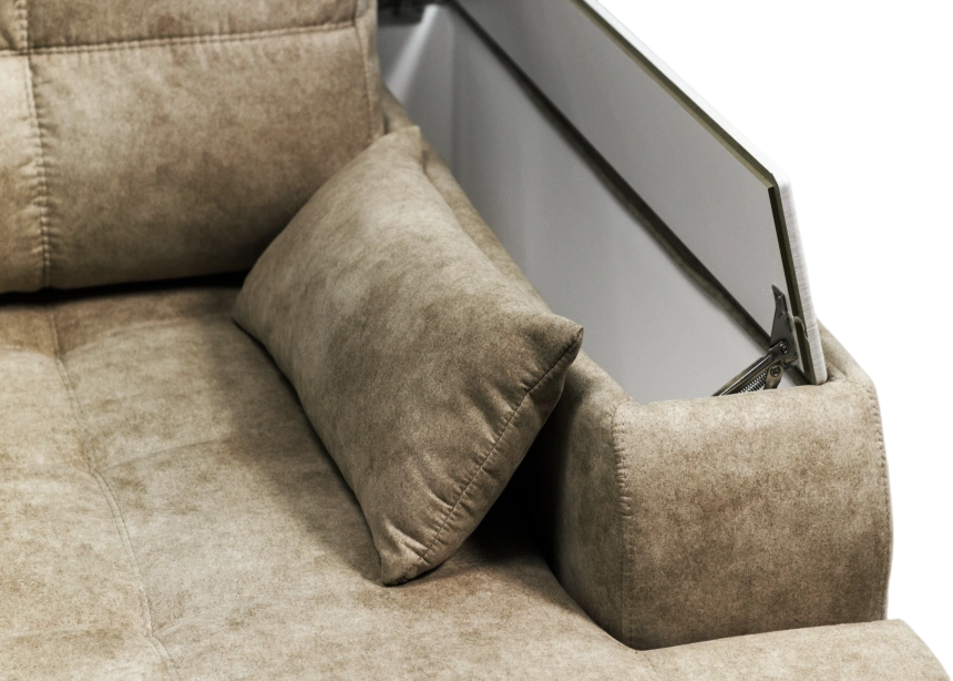 Диван угловой Остин, ткань Tornado stone, угол правый, декор Рамух белый