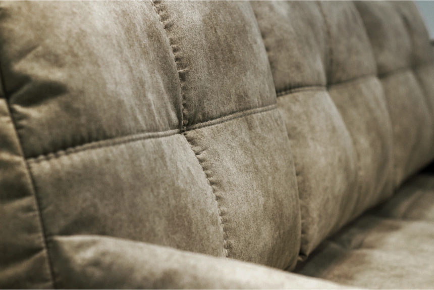 Диван угловой Остин, ткань Tornado stone, угол правый, декор Рамух белый