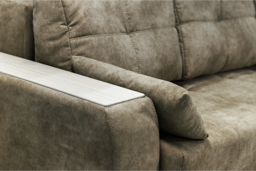 Диван угловой Остин, ткань Tornado stone, угол правый, декор Рамух белый