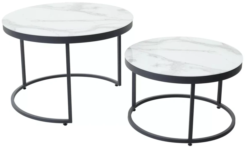 Комплект журнальных столиков Эрвин, стекло, белый мрамор / каркас графит