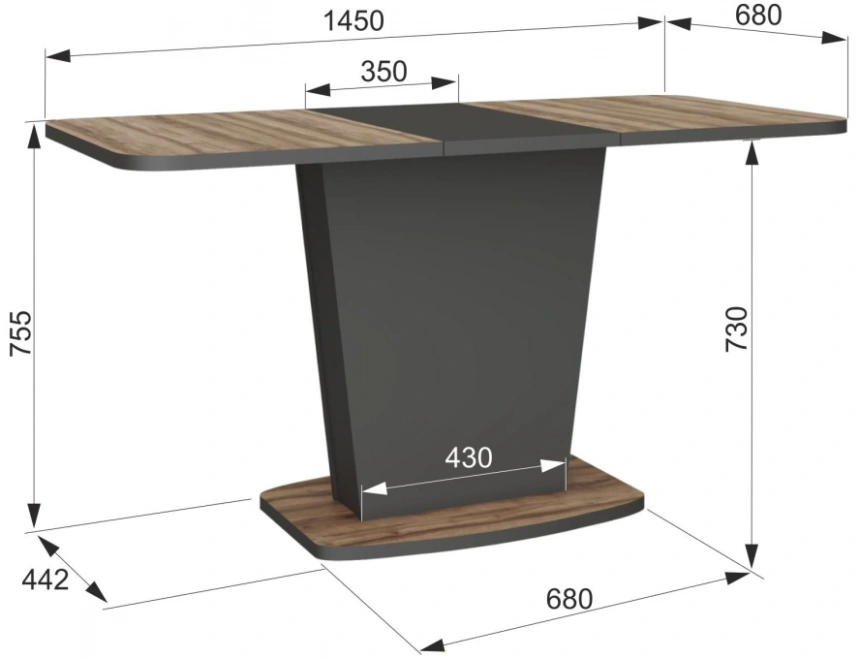 Кухонный стол Комфорт, авелано / графит 