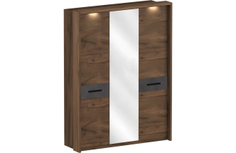 Шкаф трехдверный с обрамлением Глазго, распашной с зеркалом, металл бруклин / таксония