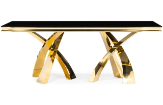 Обеденный стол Komin 2, керамика, черный / золото