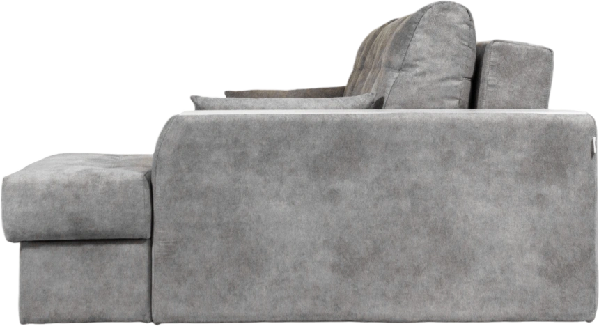 Диван угловой Остин, ткань Tornado blue steel, угол правый, декор Рамух белый