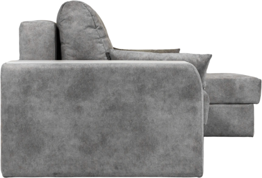 Диван угловой Остин, ткань Tornado blue steel, угол правый, декор Рамух белый