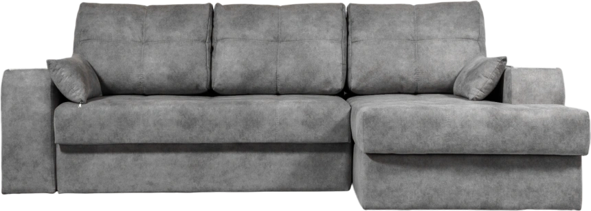 Диван угловой Остин, ткань Tornado blue steel, угол правый, декор Рамух белый