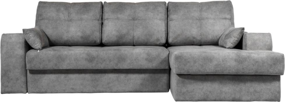 Диван угловой Остин, ткань Tornado blue steel, угол правый, декор Рамух белый