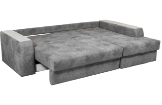 Диван угловой Остин, ткань Tornado blue steel, угол правый, декор Рамух белый