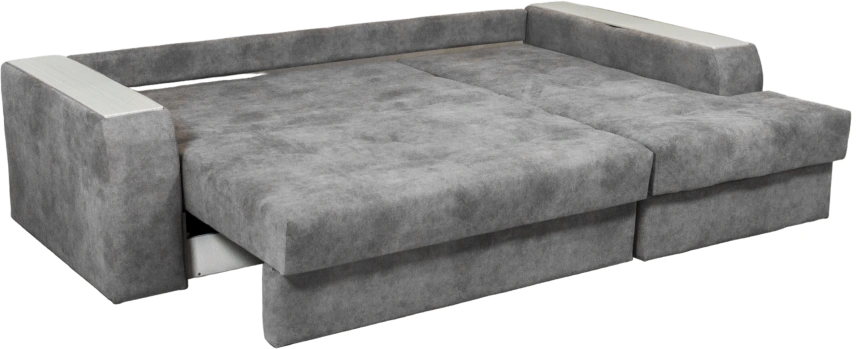 Диван угловой Остин, ткань Tornado blue steel, угол правый, декор Рамух белый