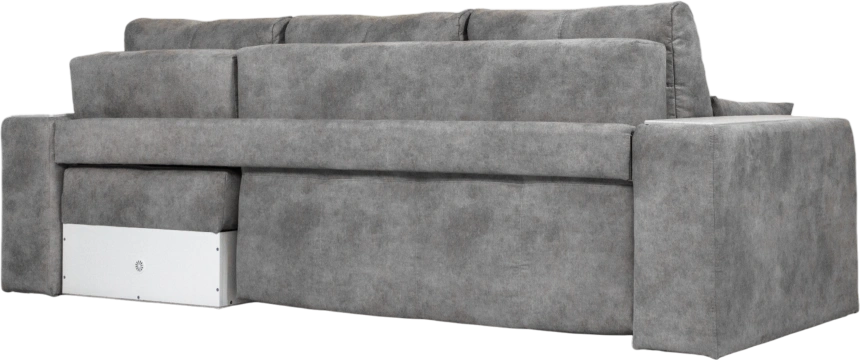 Диван угловой Остин, ткань Tornado blue steel, угол правый, декор Рамух белый