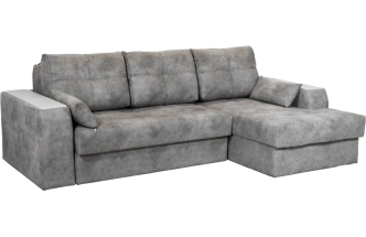 Диван угловой Остин, ткань Tornado blue steel, угол правый, декор Рамух белый