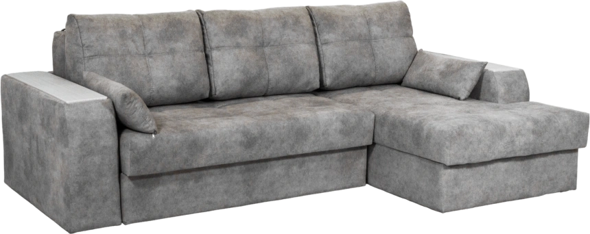 Диван угловой Остин, ткань Tornado blue steel, угол правый, декор Рамух белый